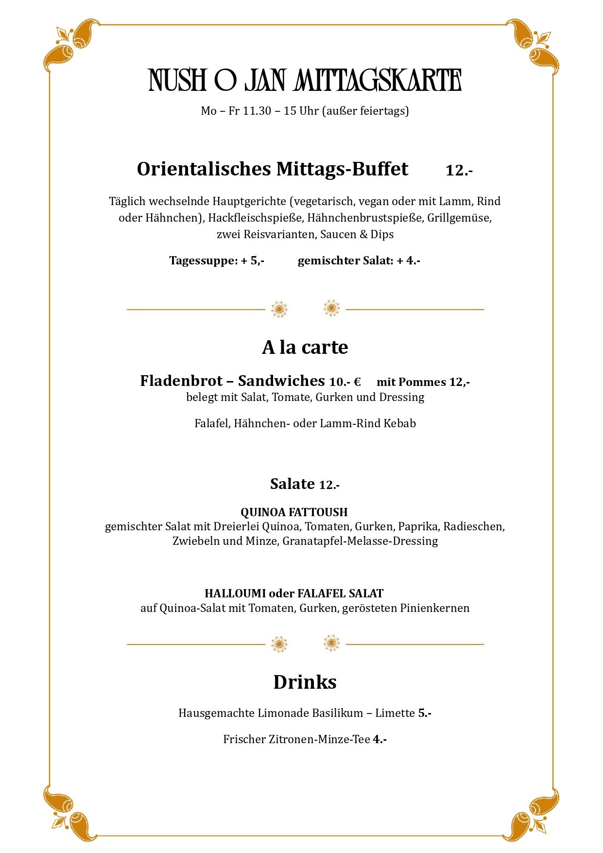 Nush O Jan Mittagskarte