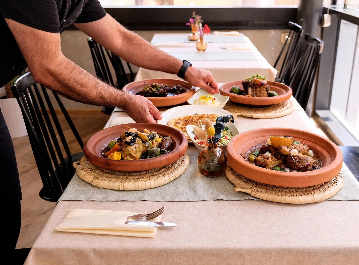 Orientalische Gerichte auf einem gedeckten Tisch